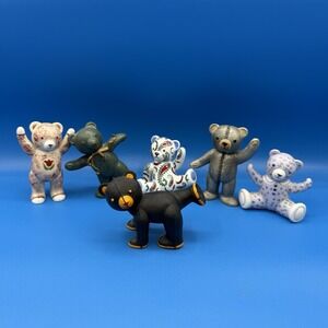 VTG Franklin Mint Americana Teddy Bear Collection Lot Of 6 Heavy Metal & Ceramic
